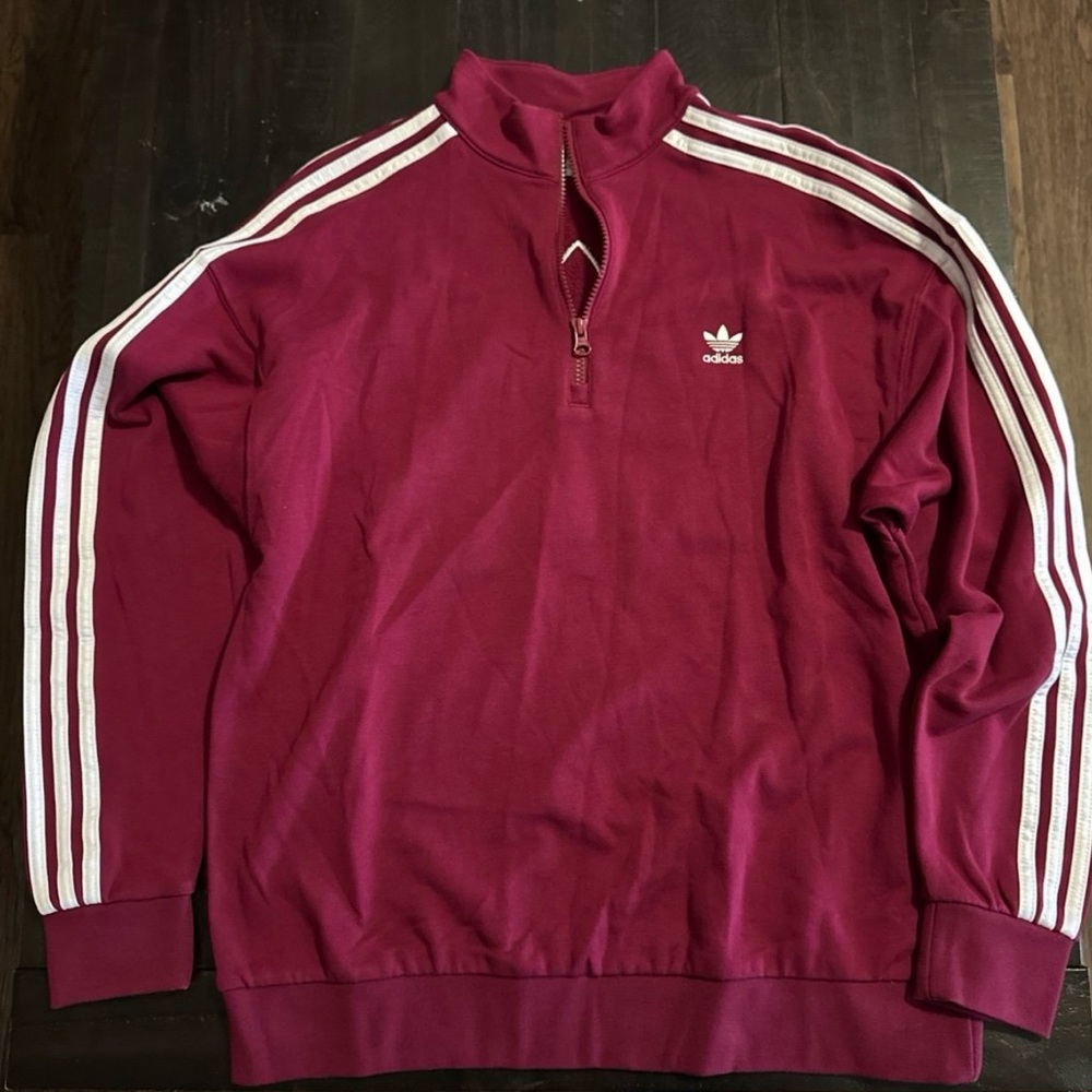 adidas Red and White Zip Up Sweater
